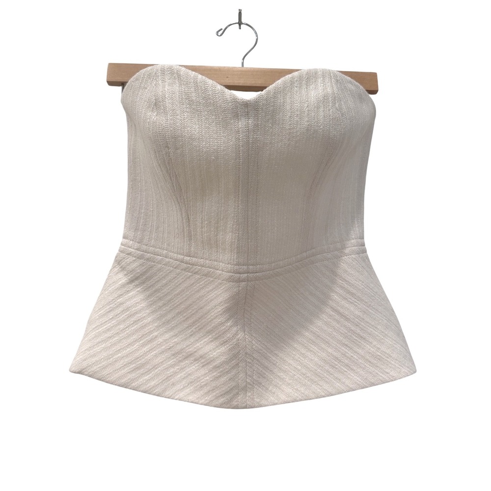 Trina Turk White Bustier Peplum Top Strapless Raffia Weave 2 Bridal Wedding Chic